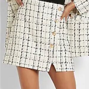 EXPRESS high waisted button mini skirt tweed